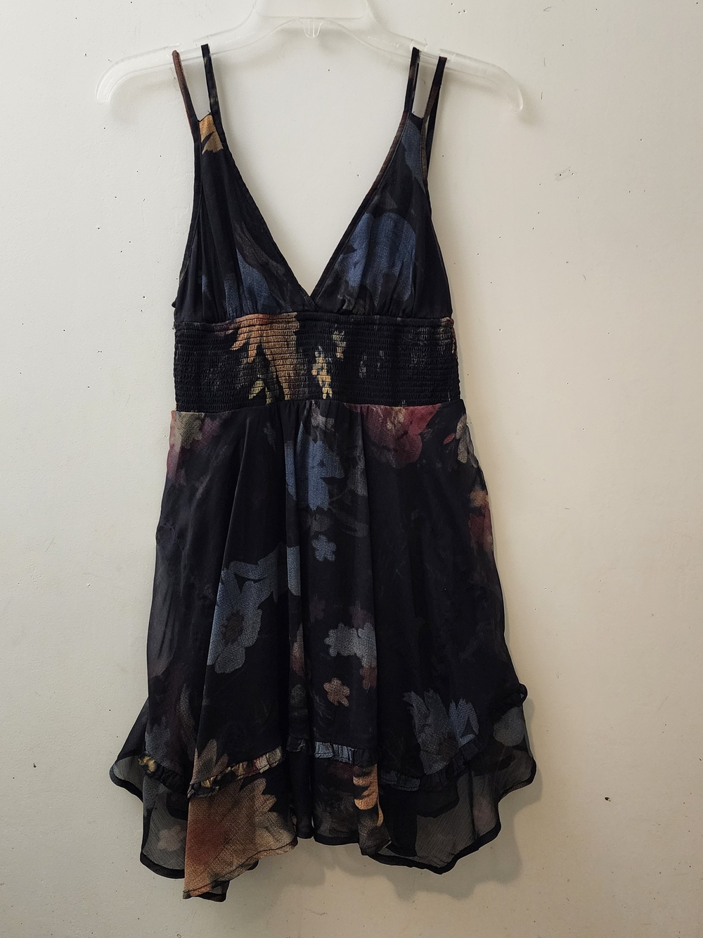 Urban Outfitters XS Black Floral Babydoll Mini Dress Boho Dark Fairy Witchy